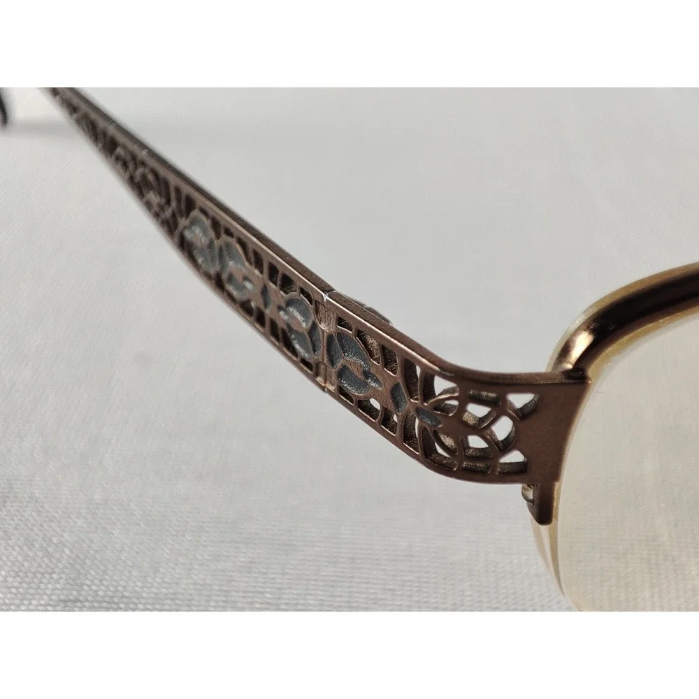 ELLE EL13430‎ BR Womens Eyeglasses Frame Brown Metal Semi-Rimless 50-19-135